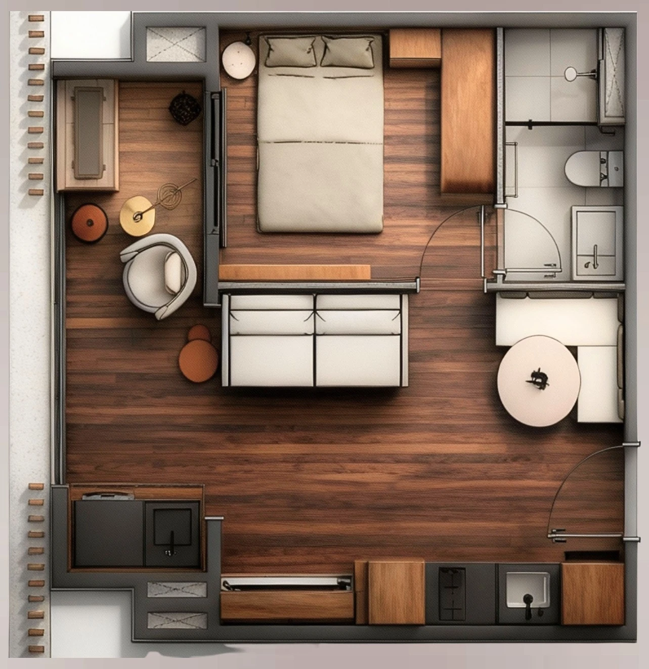 Perspectiva artística da planta 36m²